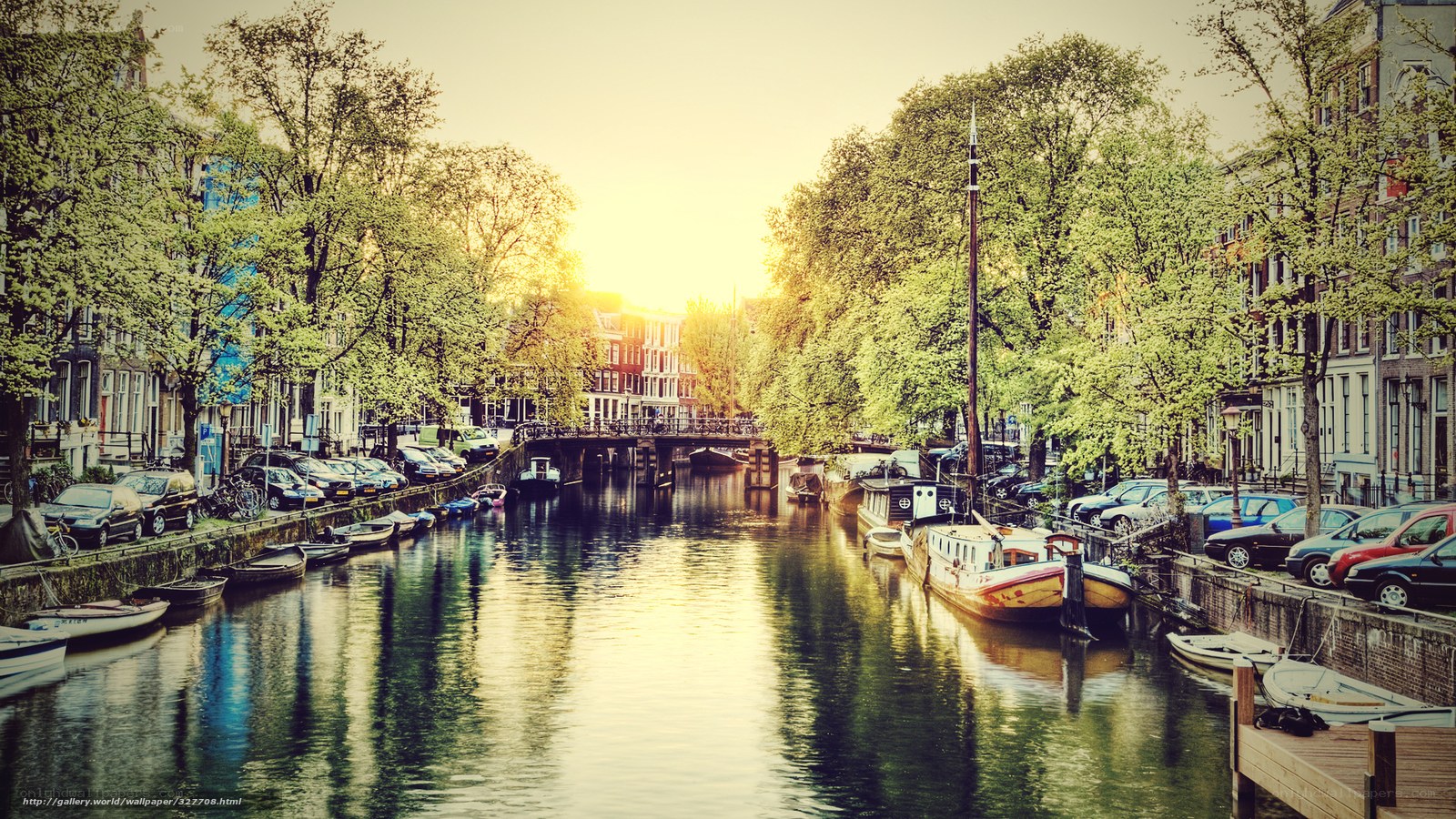 canal in amsterdam at sunset