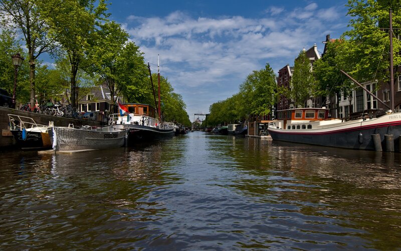 Canal in Amsterdam on a sunny day