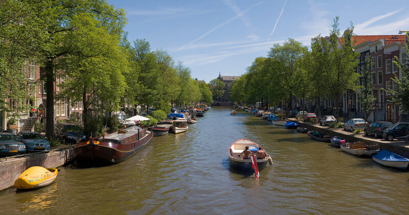 Canal in Amsterdam on a sunny day