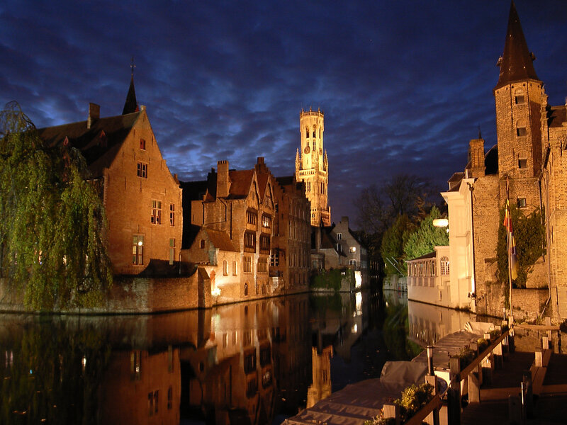 Canal in Bruges at Night — Blue