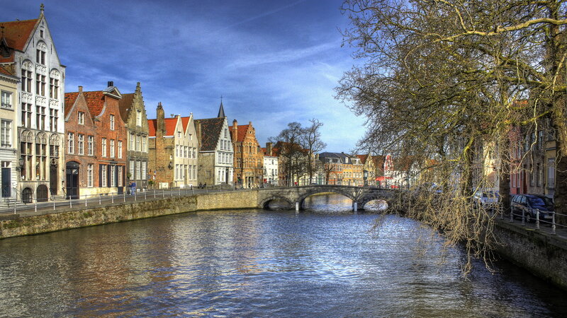 Canal in Bruges — Blue, Serene, Autumn