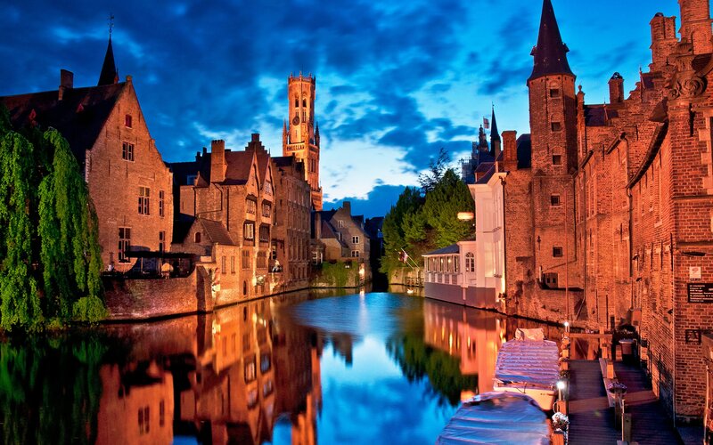 Canal in Bruges — Blue, Serene, Night