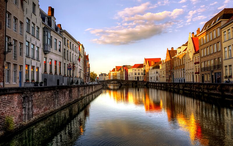 Canal in Bruges — Blue, Serene, Sunset