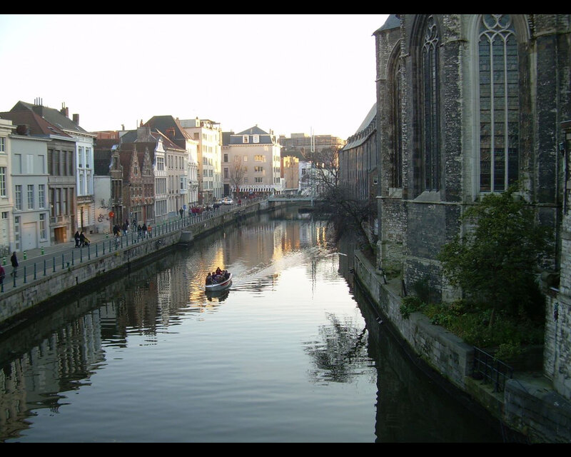 Canal in Bruges with boat