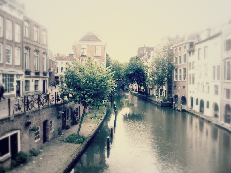 Canal in Dutch City — Green
