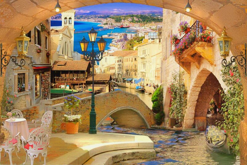 Canal in Italian Town — Blue, Serene