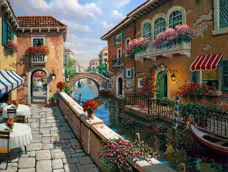 Canal in Italian Town — Blue