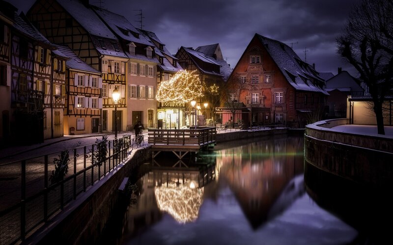 Canal in Old Town — Blue, Serene, Night