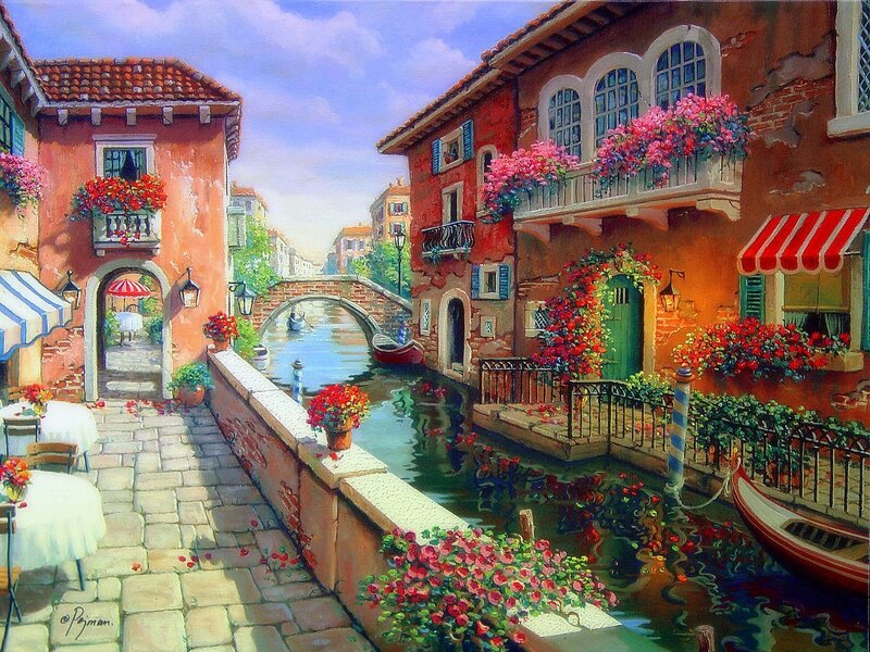 Canal in Venetian Town — Red