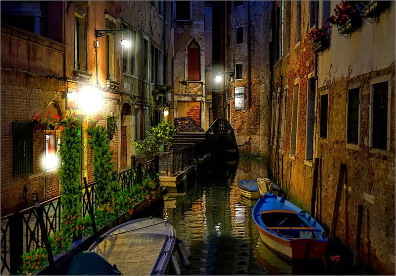 Canal in Venice at Night — Blue, Serene, Photograph