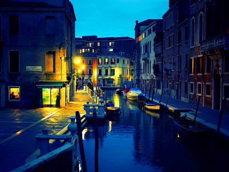 Canal in Venice at Night — Blue