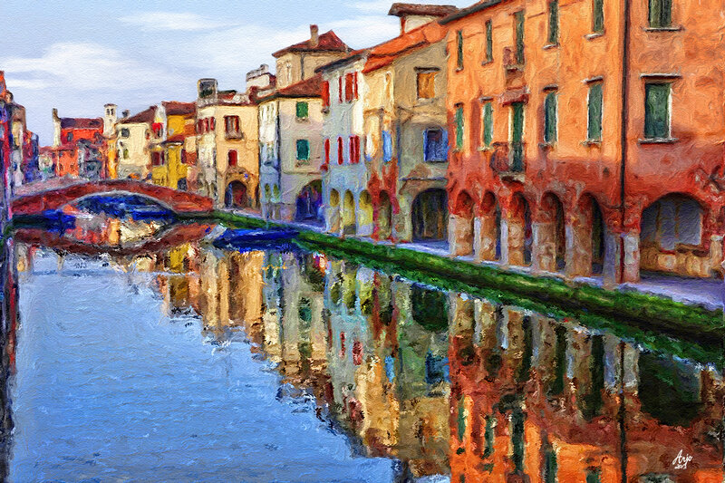 Canal in Venice — Blue, Serene, Afternoon, Painting, Buildings