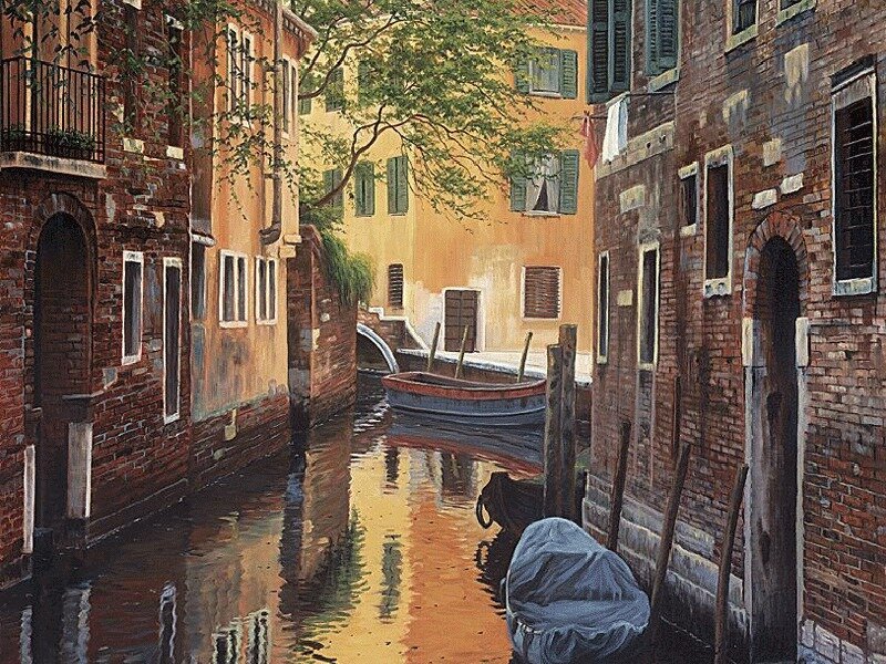 Canal in Venice — Brown, Serene, Afternoon, Painting