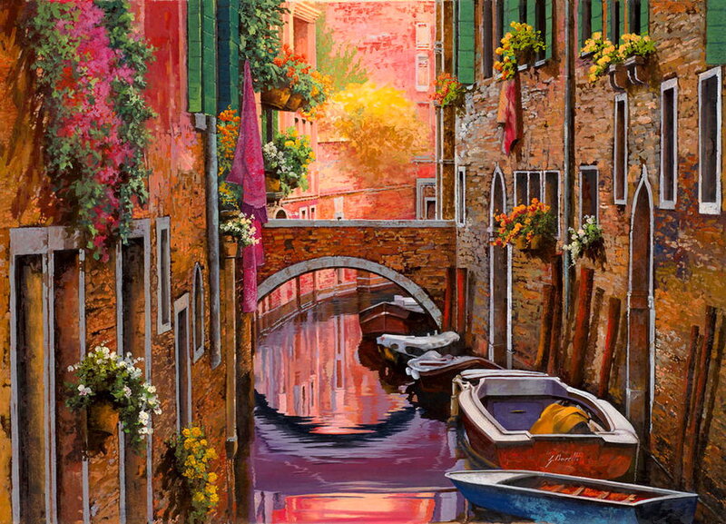 Canal in Venice — Red, Serene, Sunset