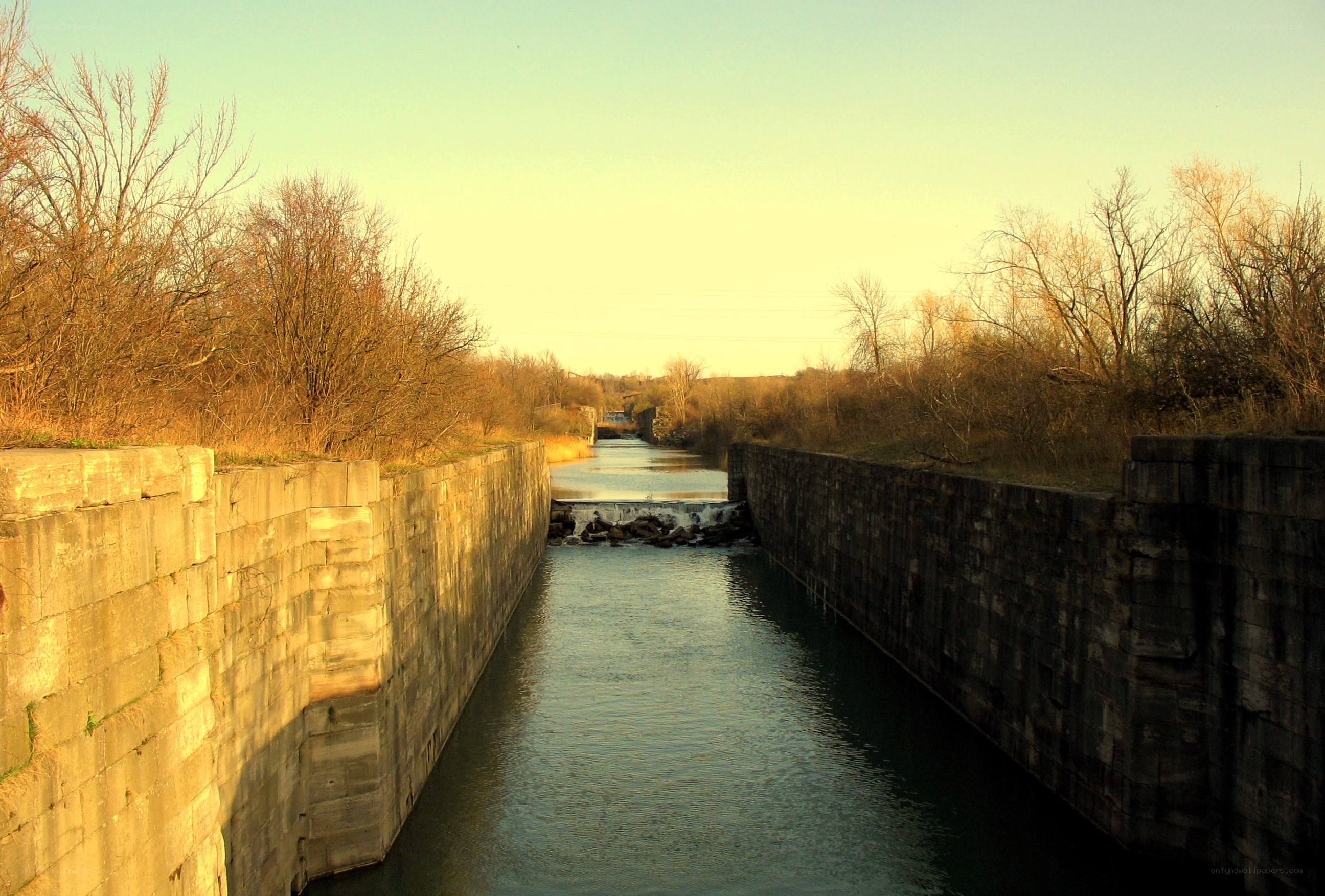 Canal lock at sunset