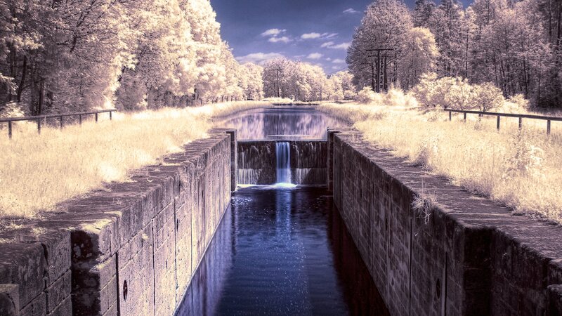 Canal Lock with Waterfall — Blue