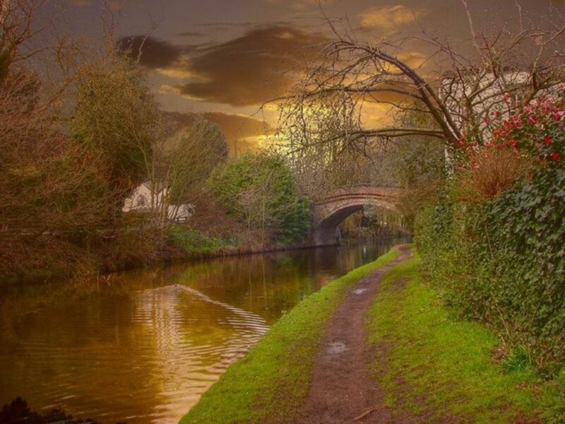 Canal path at sunset