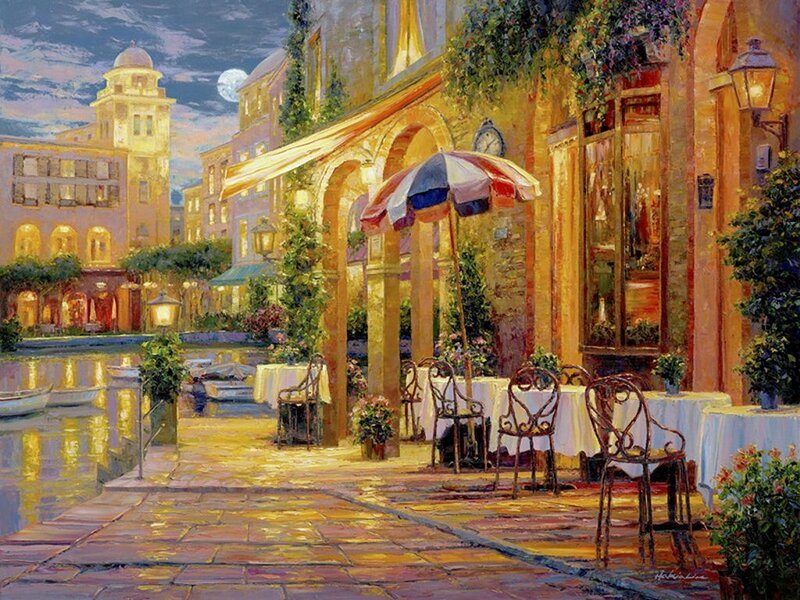 Canal-side Cafe at Night