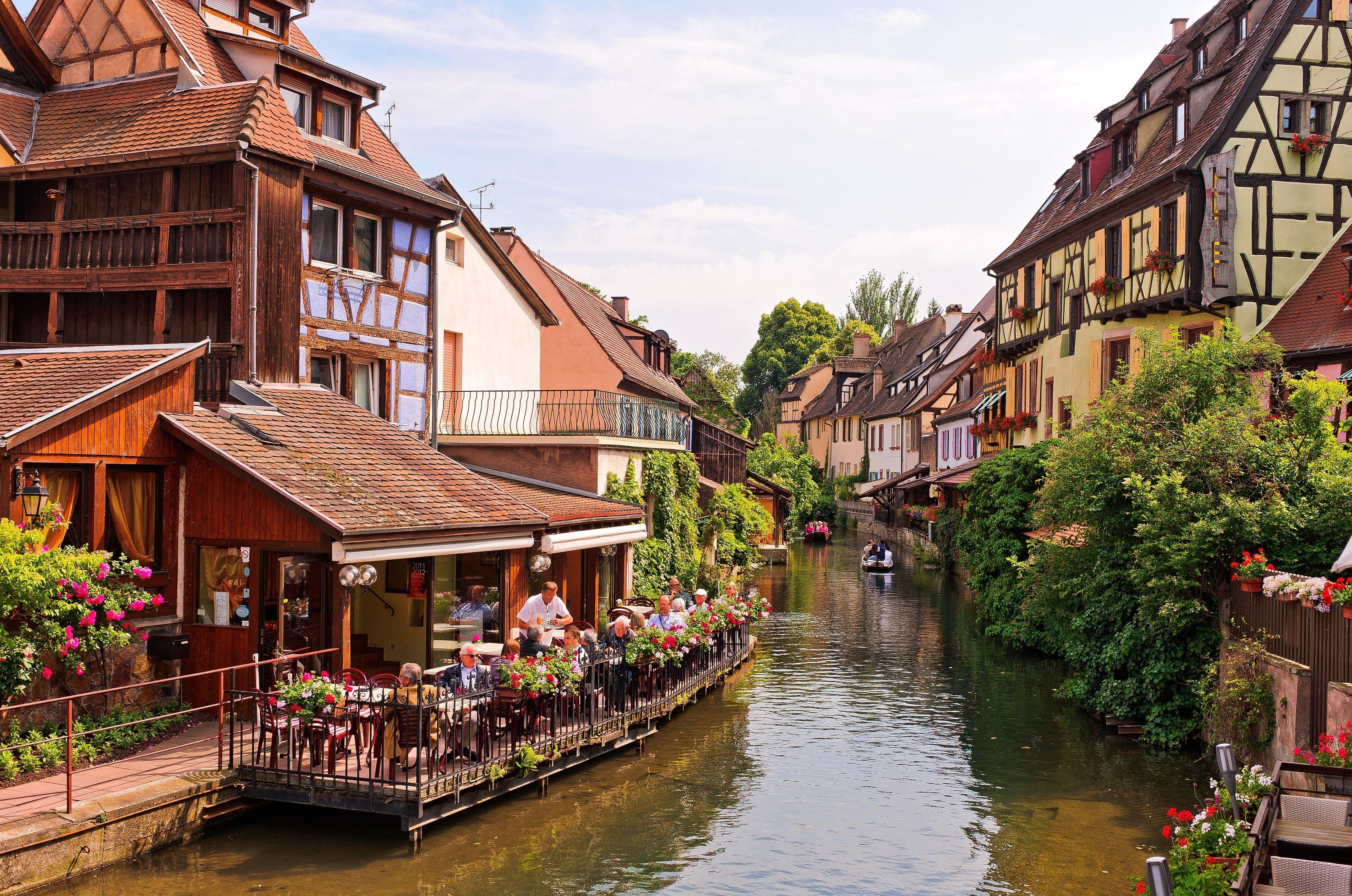 Canal-side dining in a historic town