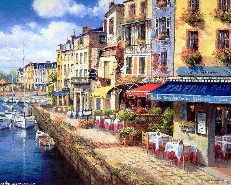 Canal-side Restaurant — Blue, Serene