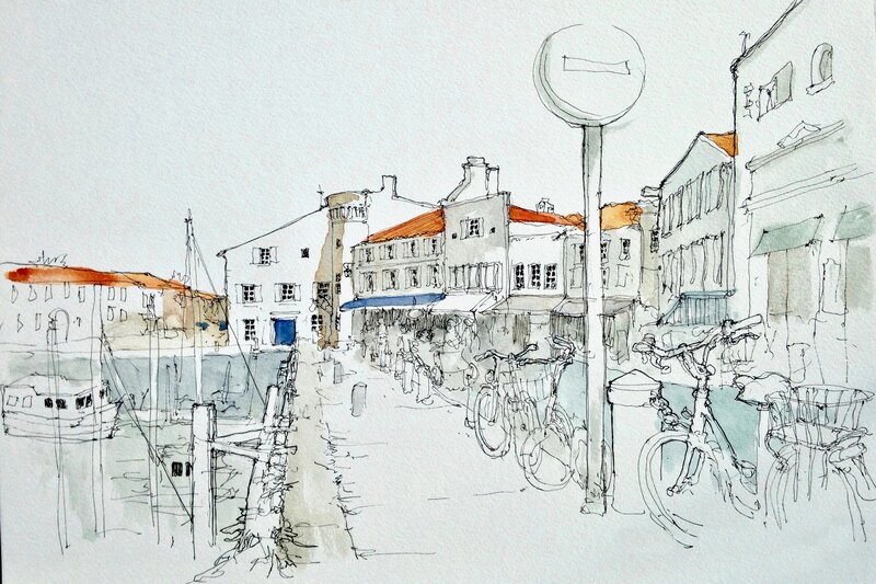 Canal-side Town Scene