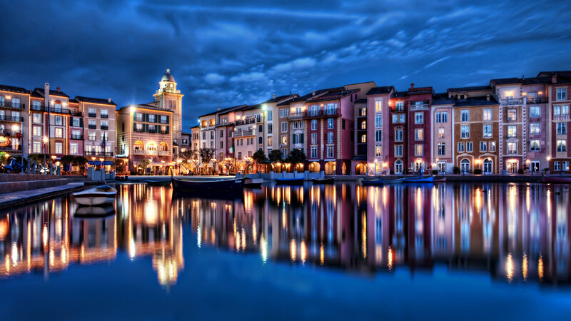 Canal Town at Dusk — Blue, Serene