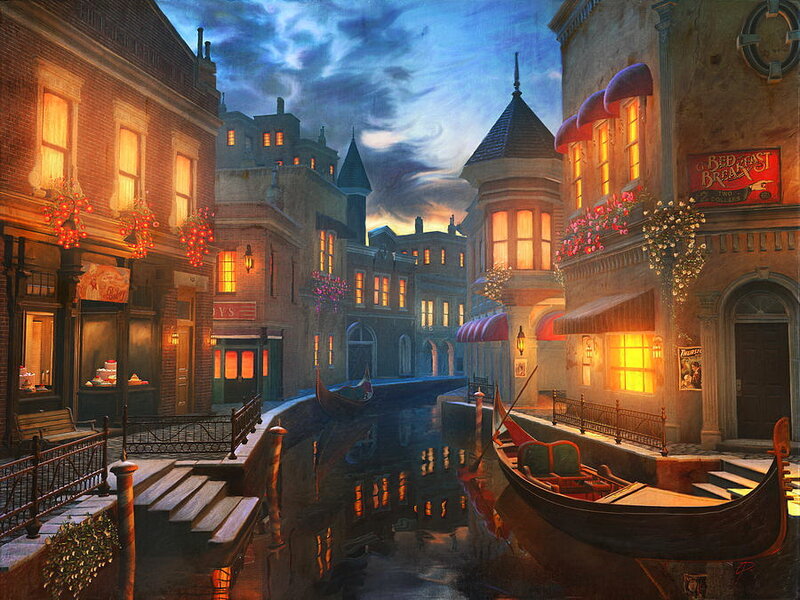 Canal Town at Dusk — Blue