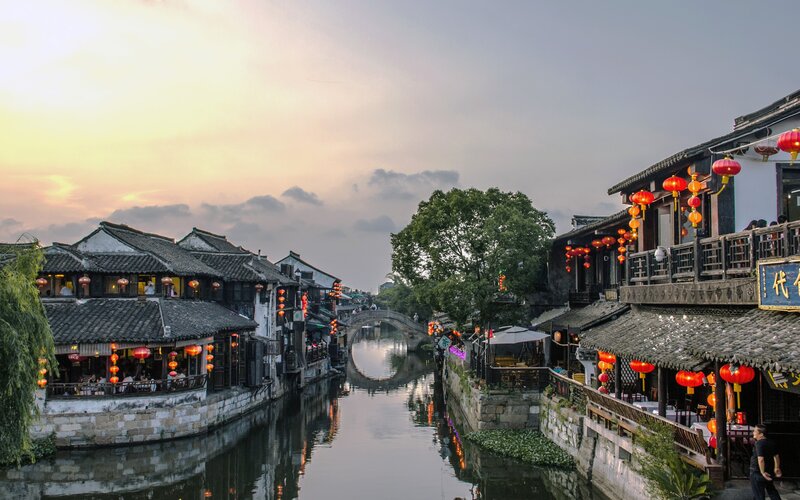 Canal Town at Dusk — Gray