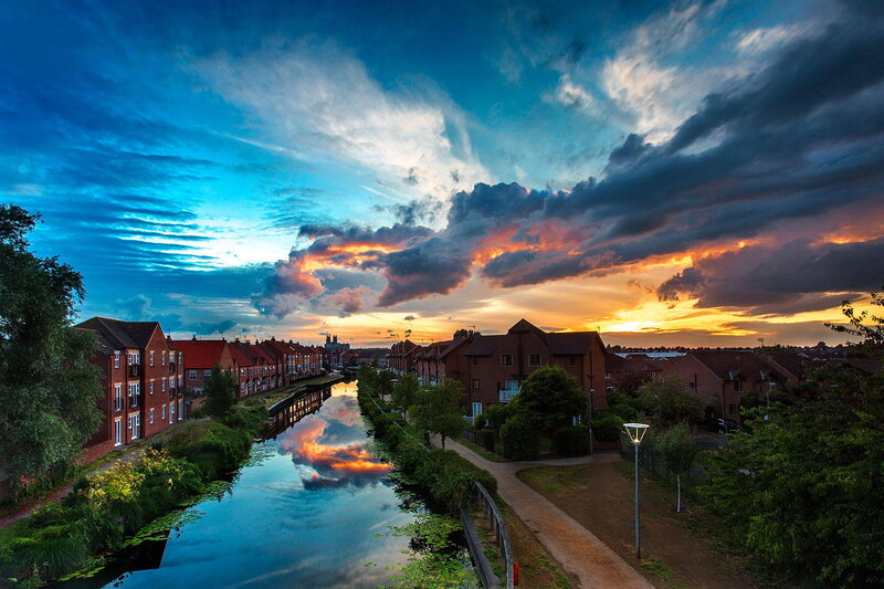 Canal Town at Sunset — Blue, Dramatic
