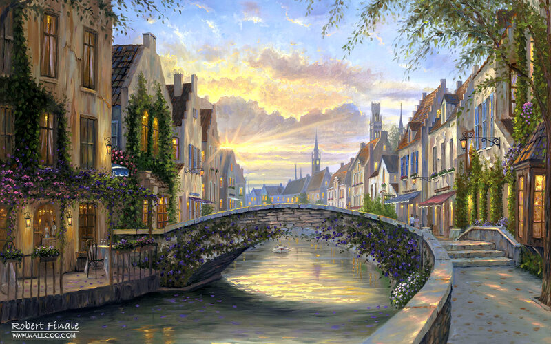 Canal Town at Sunset — Blue