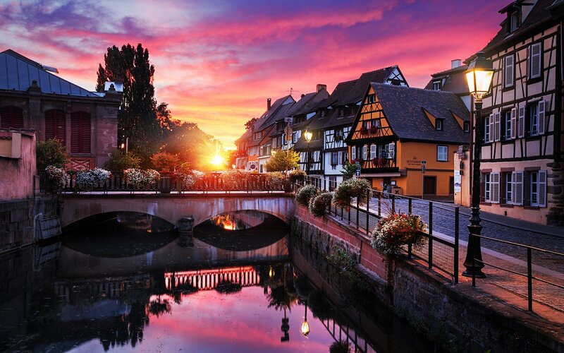 Canal Town at Sunset — Pink