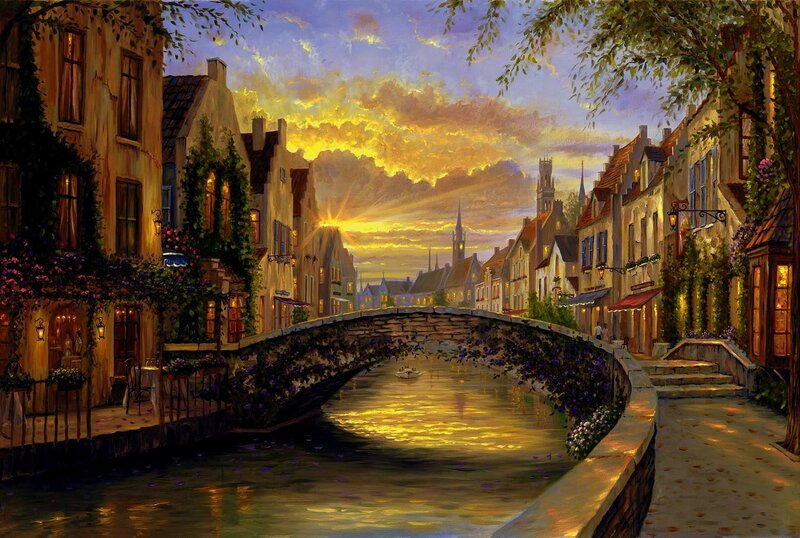 Canal Town at Sunset — Yellow
