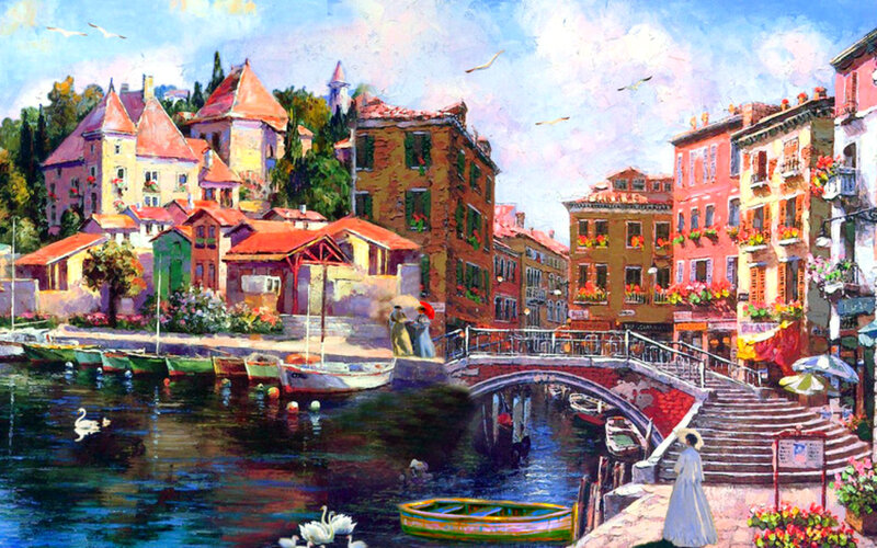 Canal Town with Bridge