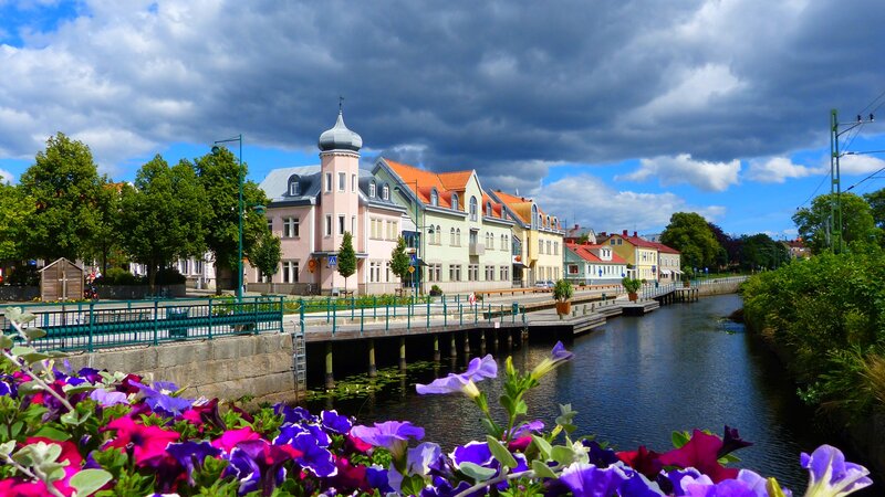 Canal Town with Flowers
