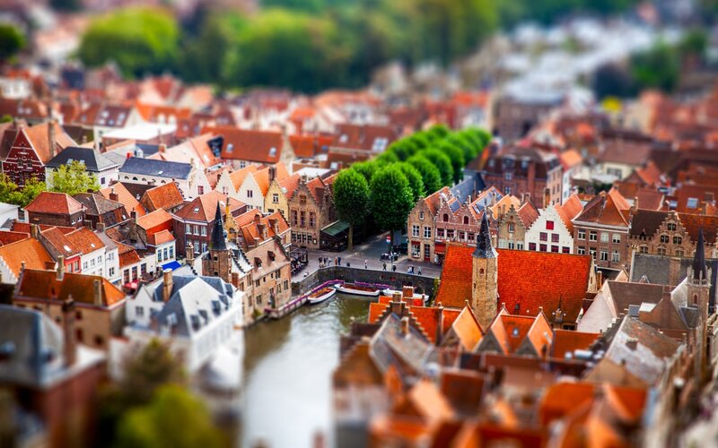 Canal Town with Red Roofs