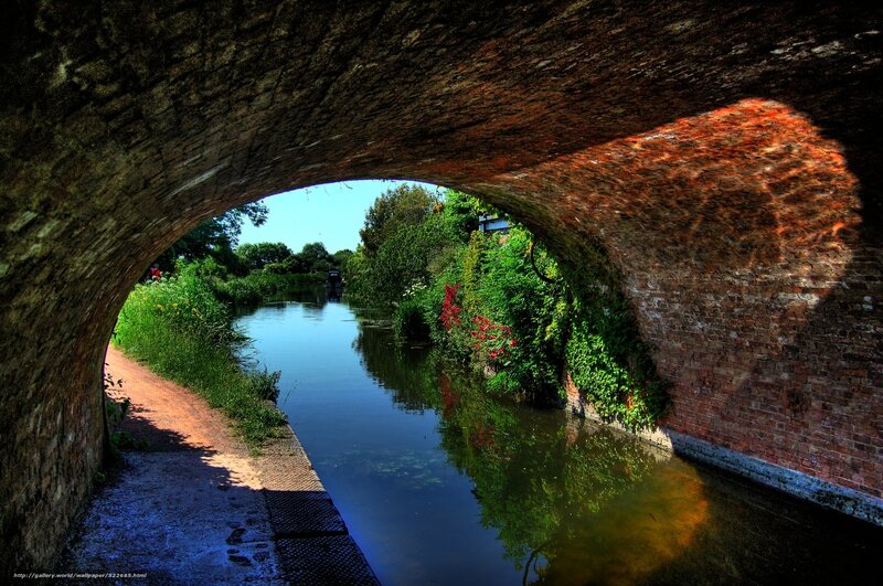Canal under brick bridge