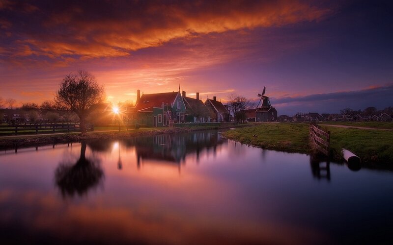 Canal Village at Sunset — Orange