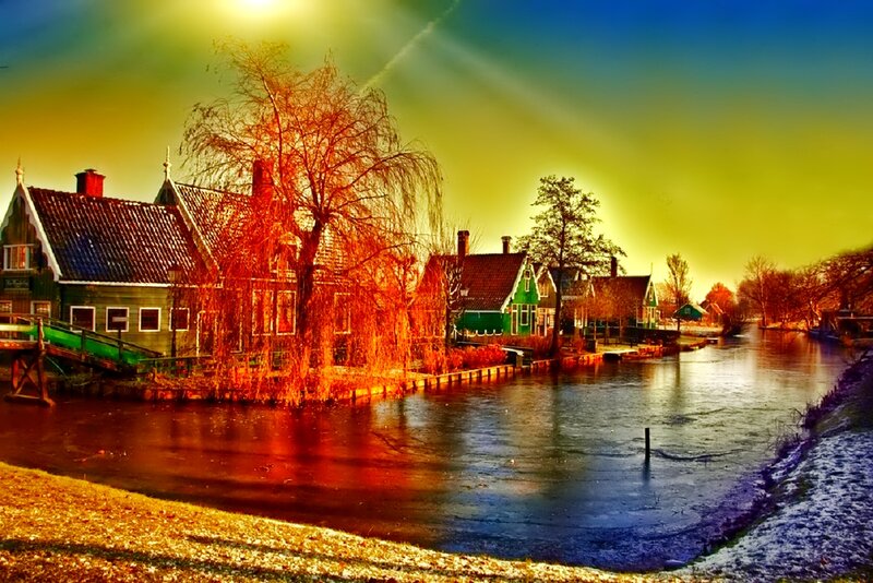 Canal Village at Sunset — Yellow