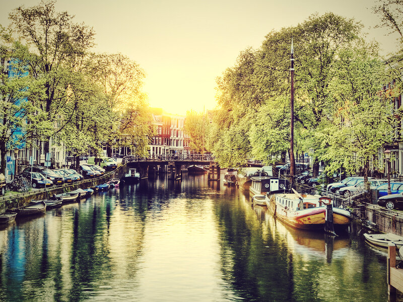 Canal with Boats and Bridge