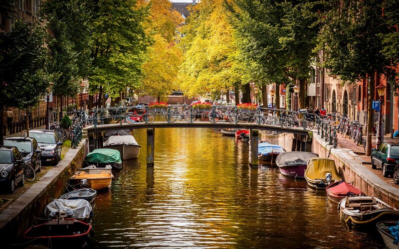 Canal with Boats and Bridge — Yellow
