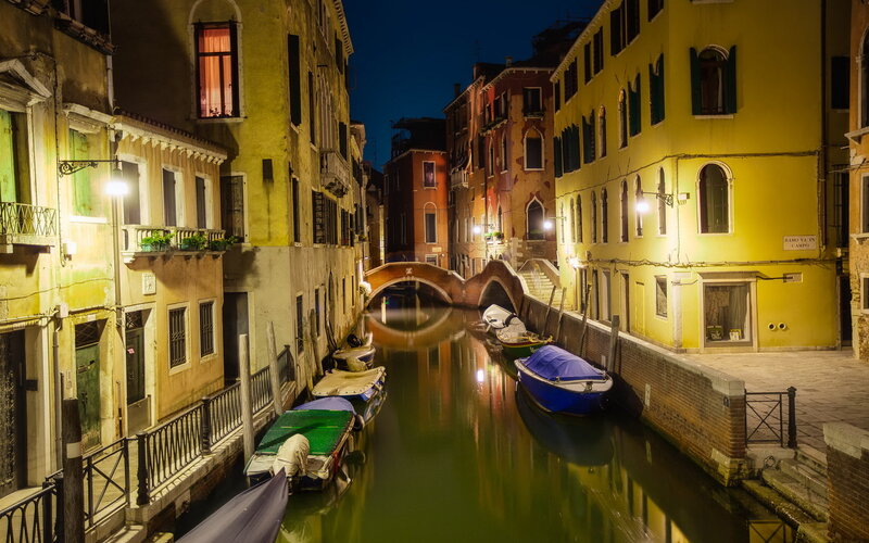 Canal with Boats at Night — Yellow