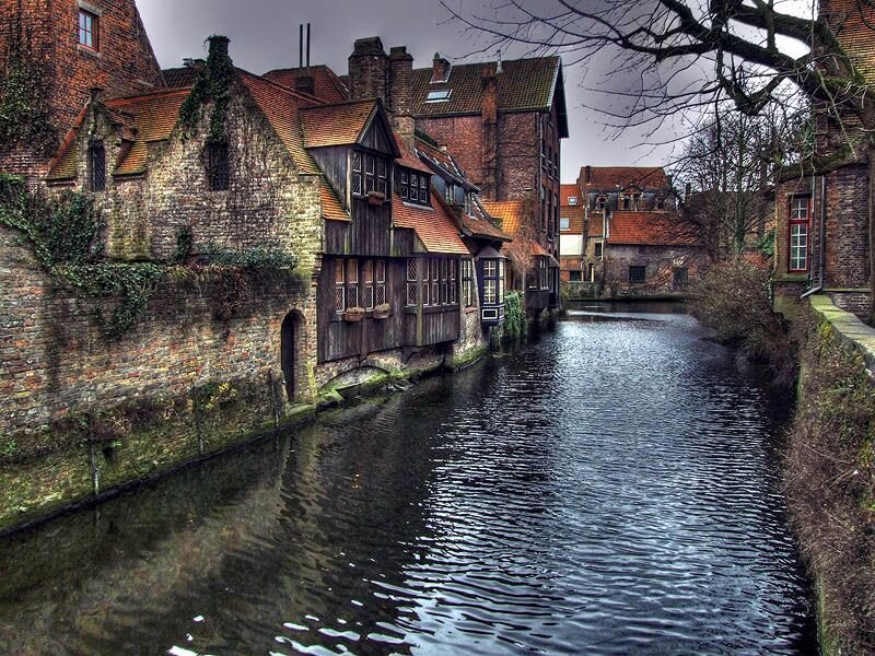 Canal with Brick Buildings — Brown