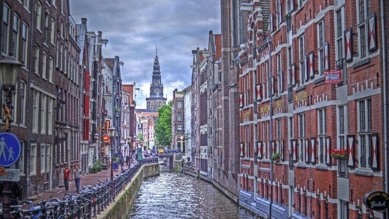 Canal with Brick Buildings — Red