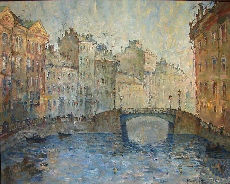 Canal with Bridge in City
