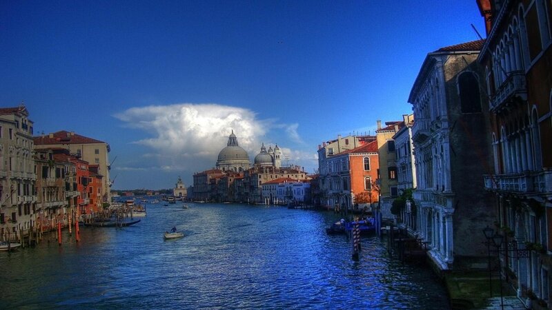 Canal with Buildings — Blue, Dramatic, Afternoon