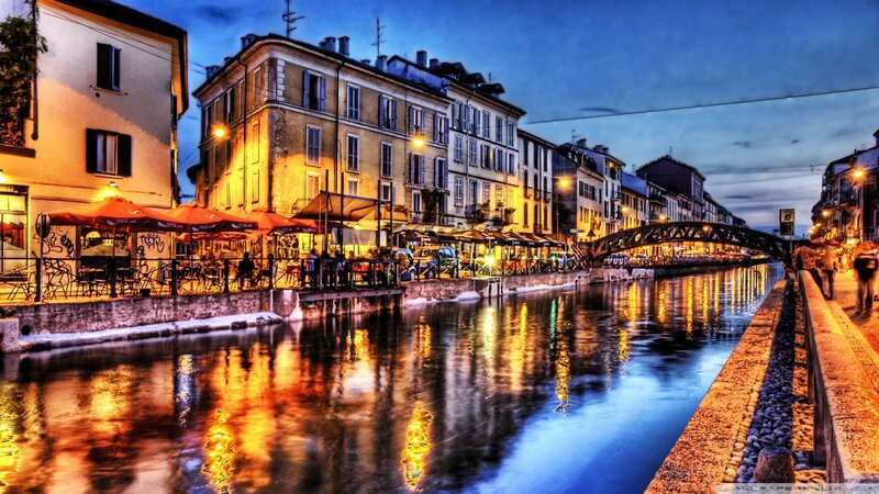 Canal with Buildings — Blue