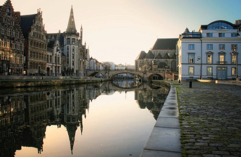 Canal with Historic Buildings — Gray