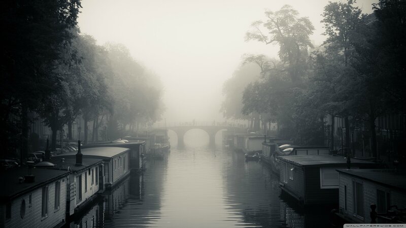 Canal with Houseboats — Gray