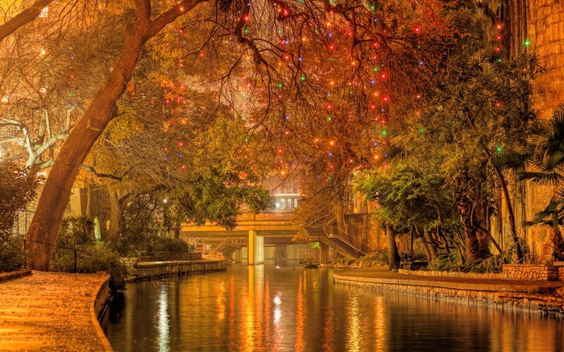 Canal with Lights at Night