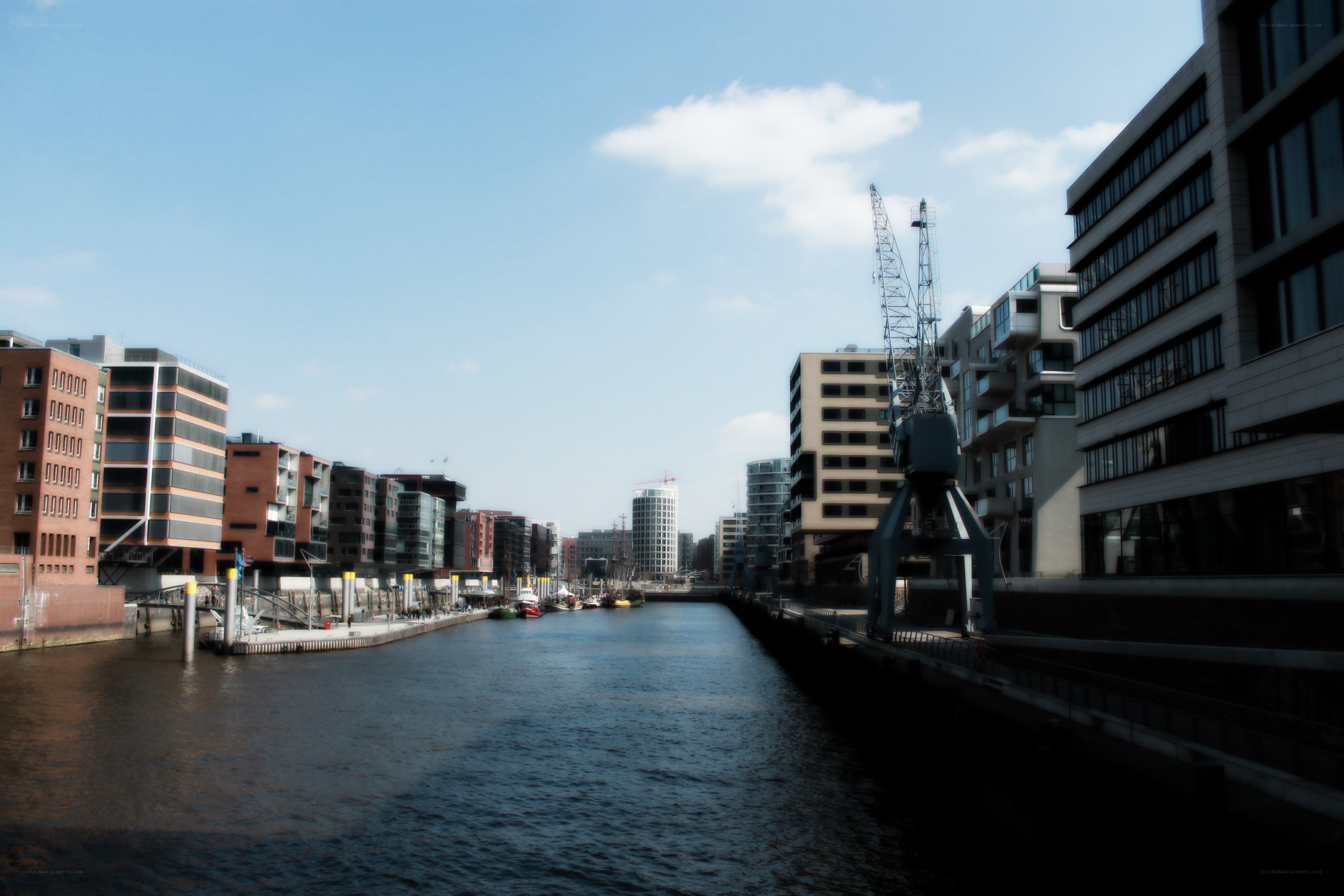 canal with modern buildings